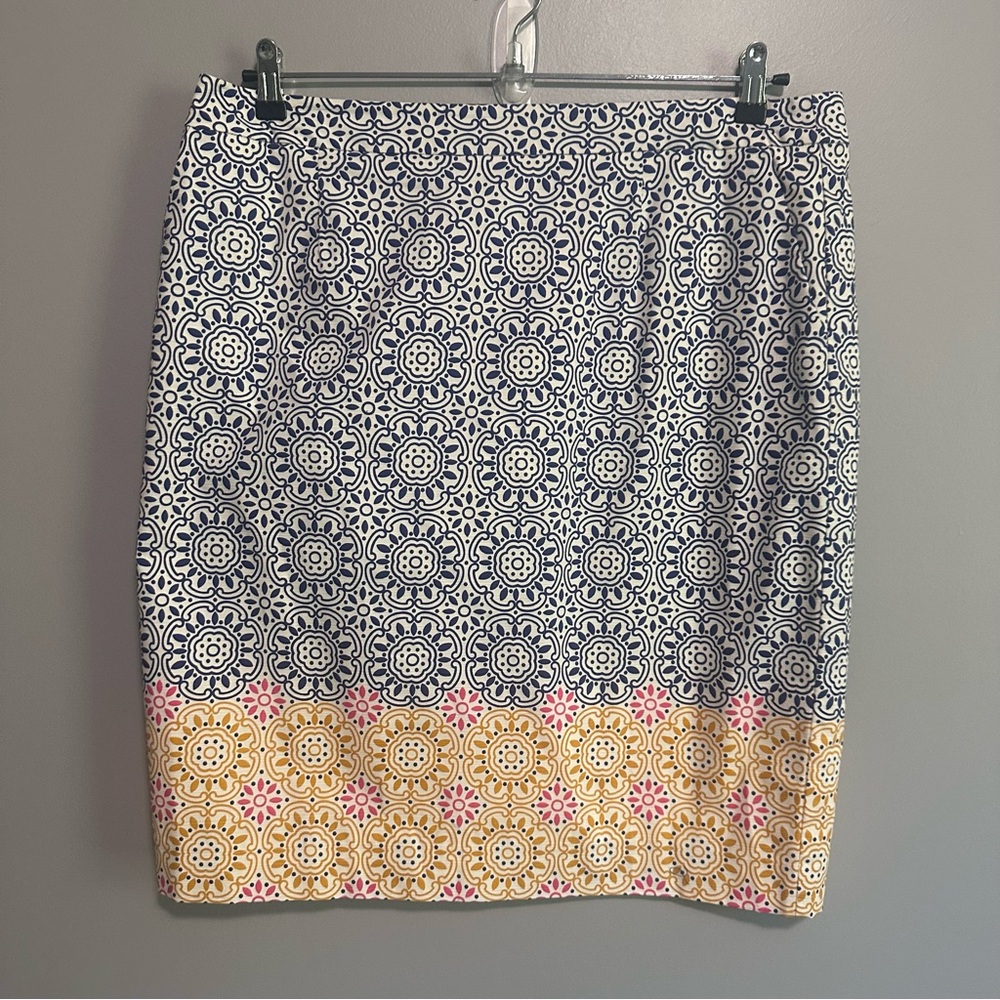Boden Pencil Skirt Gabriella Blue White Medallion Print Womens US